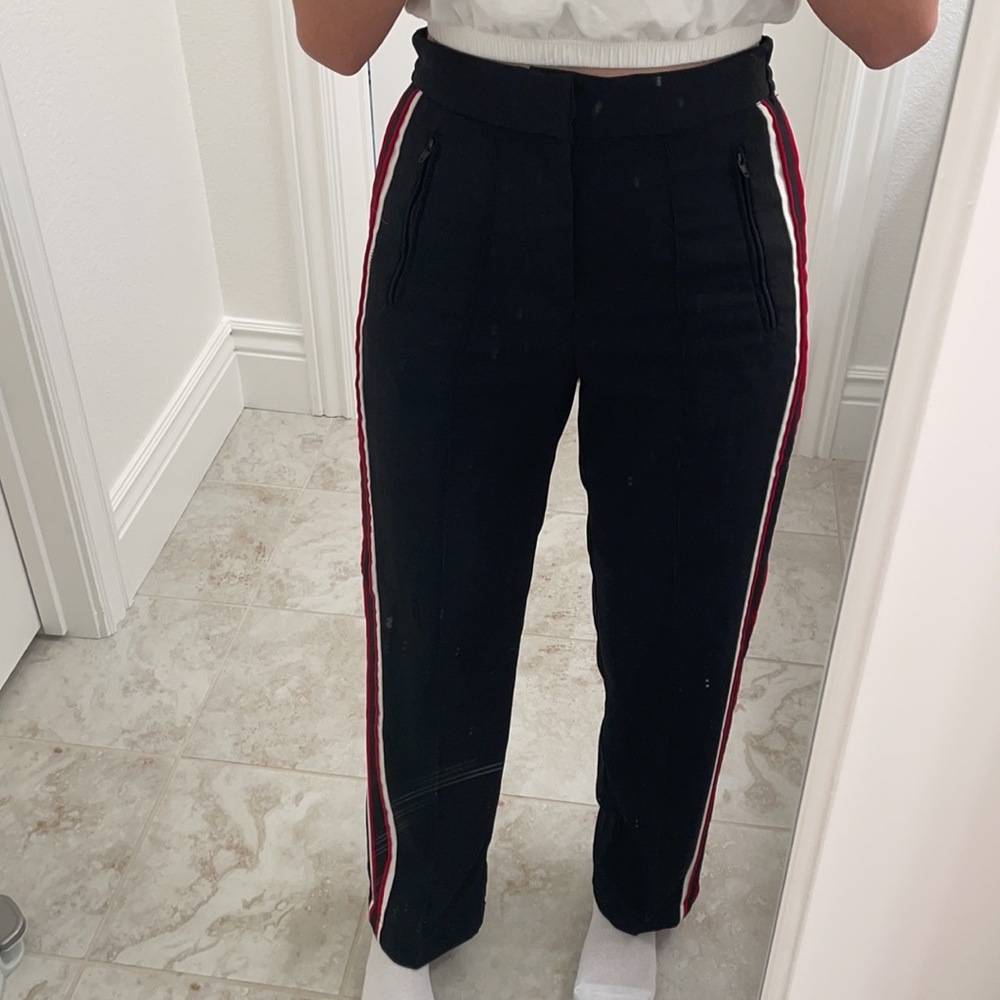 Black Trousers With Red & White Side Stripes